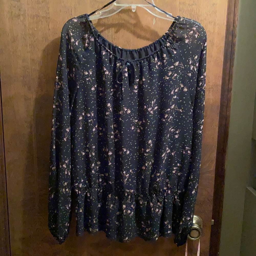 Style & Co black floral blouse